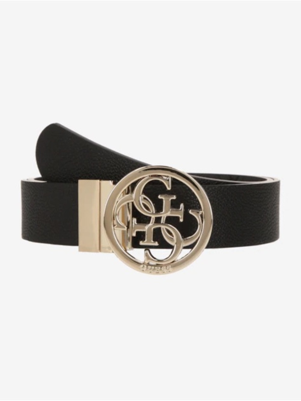 GUESS Black Logo Circle Buckle Belt reversible black small